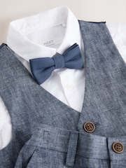 Navy Cotton/Linen Blend Waistcoat, Shirt, Short & Bow Tie Set (3mths-9yrs) - Image 7 of 8