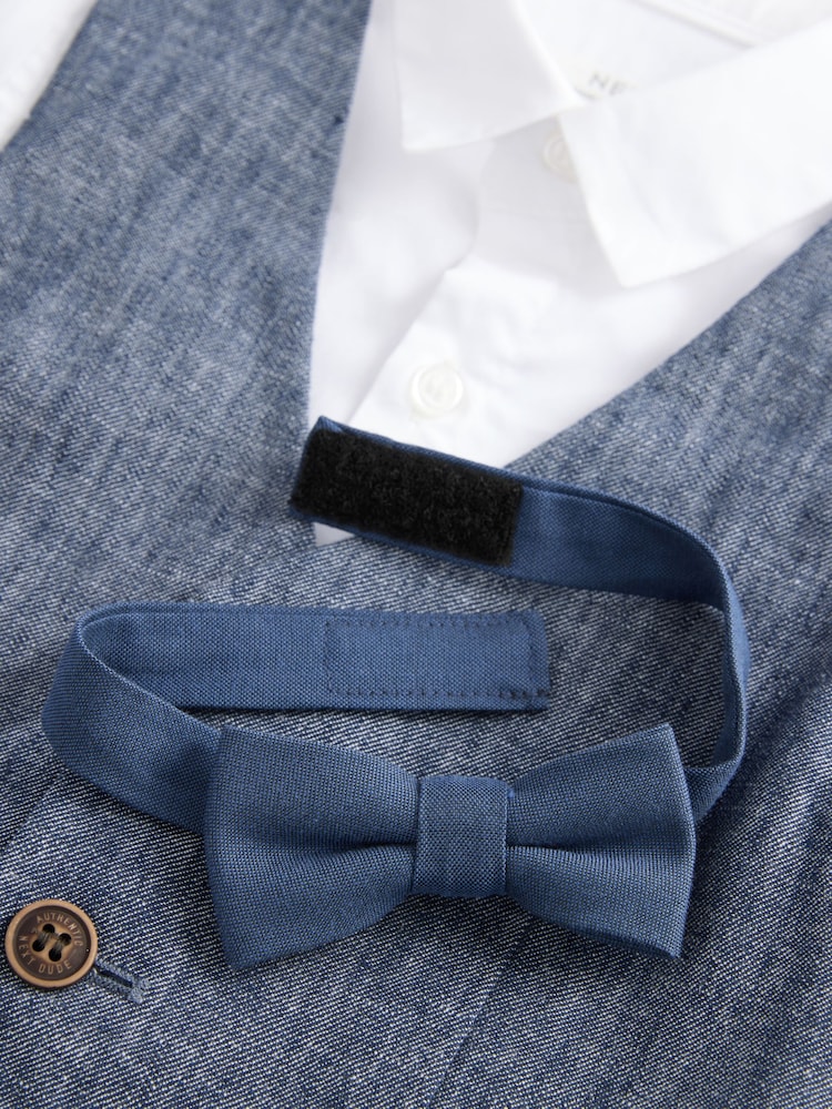 Navy Cotton/Linen Blend Waistcoat, Shirt, Short & Bow Tie Set (3mths-9yrs) - Image 8 of 8