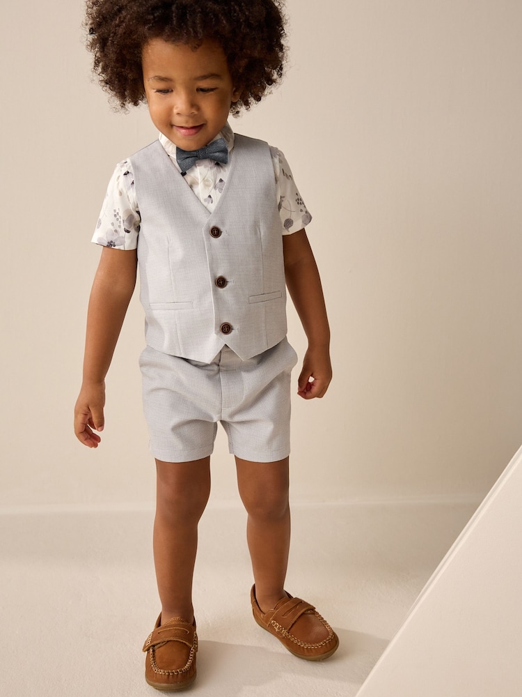 Grey Puppytooth Waistcoat/Shirt/Shorts & Bow Tie Set (3mths-9yrs) - Image 1 of 8