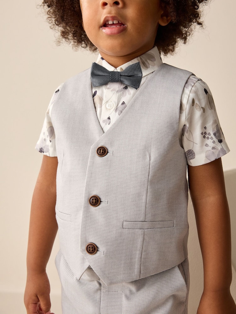 Grey Puppytooth Waistcoat/Shirt/Shorts & Bow Tie Set (3mths-9yrs) - Image 3 of 8