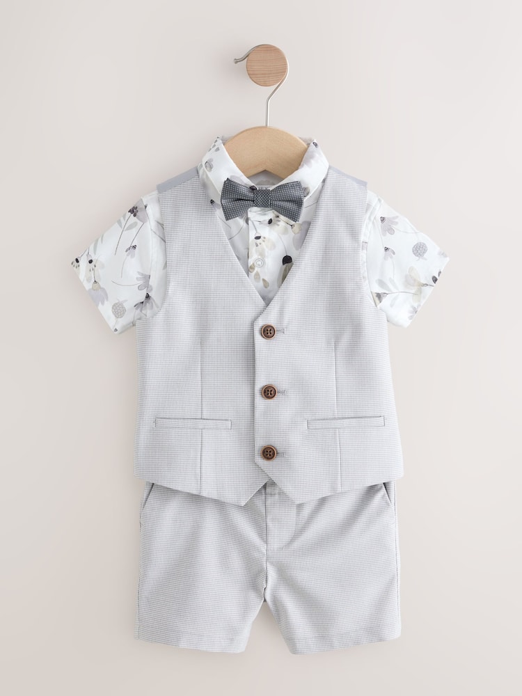 Grey Puppytooth Waistcoat/Shirt/Shorts & Bow Tie Set (3mths-9yrs) - Image 5 of 8
