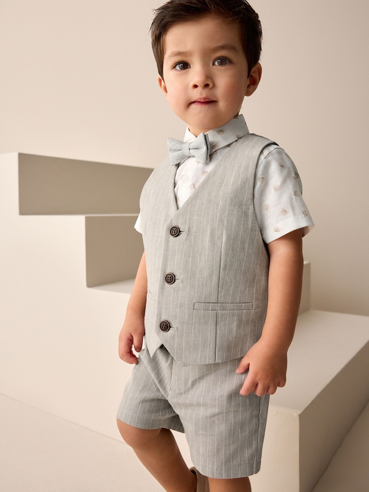 Neutral Bear Pinstripe Waistcoat/Shirt/Shorts & Bow Tie Set (3mths-9yrs) - Image 1 of 8
