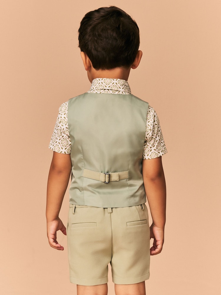 Sage Green Waistcoat/Shirt/Shorts & Bow Tie Set (3mths-9yrs) - Image 2 of 7