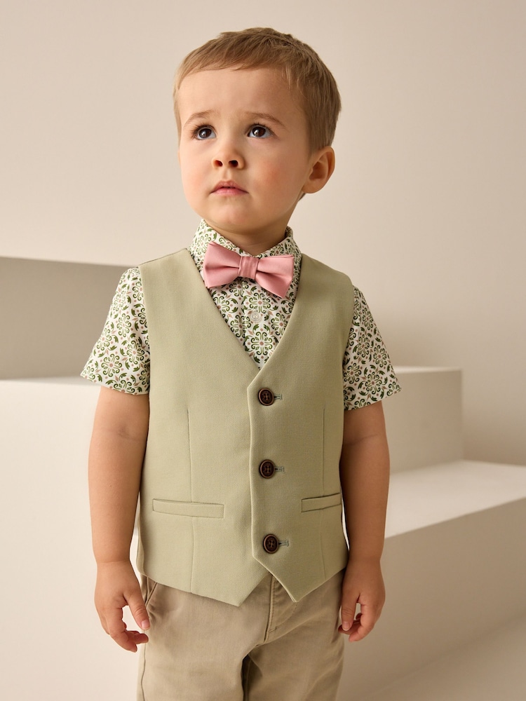 Sage Green Waistcoat, Shirt & Bow Tie Set (3mths-9yrs) - Image 1 of 9