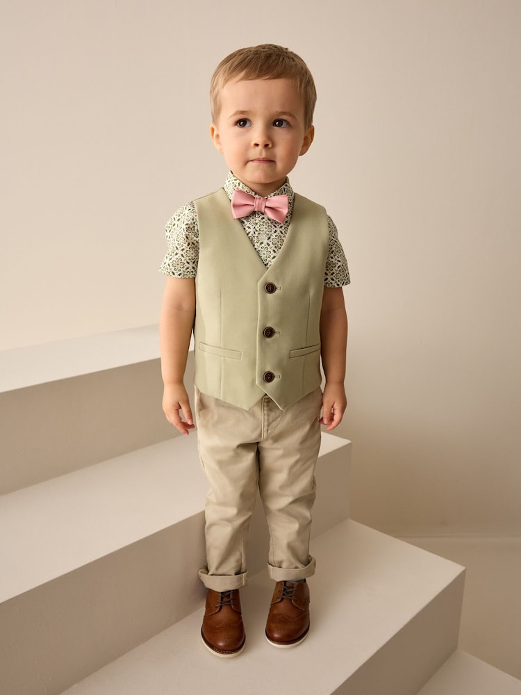 Sage Green Waistcoat, Shirt & Bow Tie Set (3mths-9yrs) - Image 2 of 9