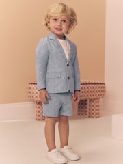 Blue Linen Blend Blazer, T-Shirt & Shorts Set (3mths-9yrs) - Image 1 of 10