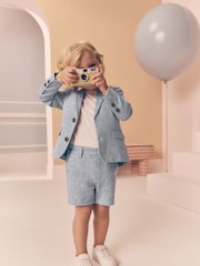 Blue Linen Blend Blazer, T-Shirt & Shorts Set (3mths-9yrs) - Image 3 of 10