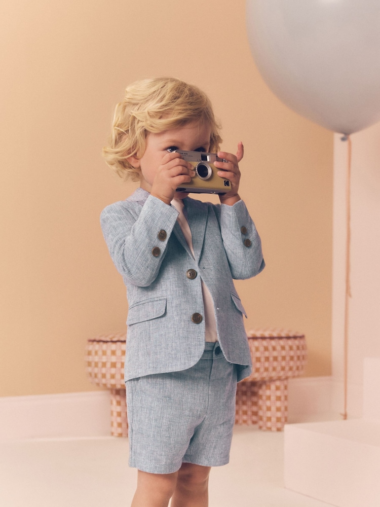 Blauw van linnenmix - Blazer, T-Shirt & Shorts Set (3mths-9yrs) - Image 4 of 10