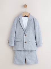Blue Linen Blend Blazer, T-Shirt & Shorts Set (3mths-9yrs) - Image 5 of 10