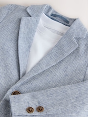Blue Linen Blend Blazer, T-Shirt & Shorts Set (3mths-9yrs) - Image 8 of 10