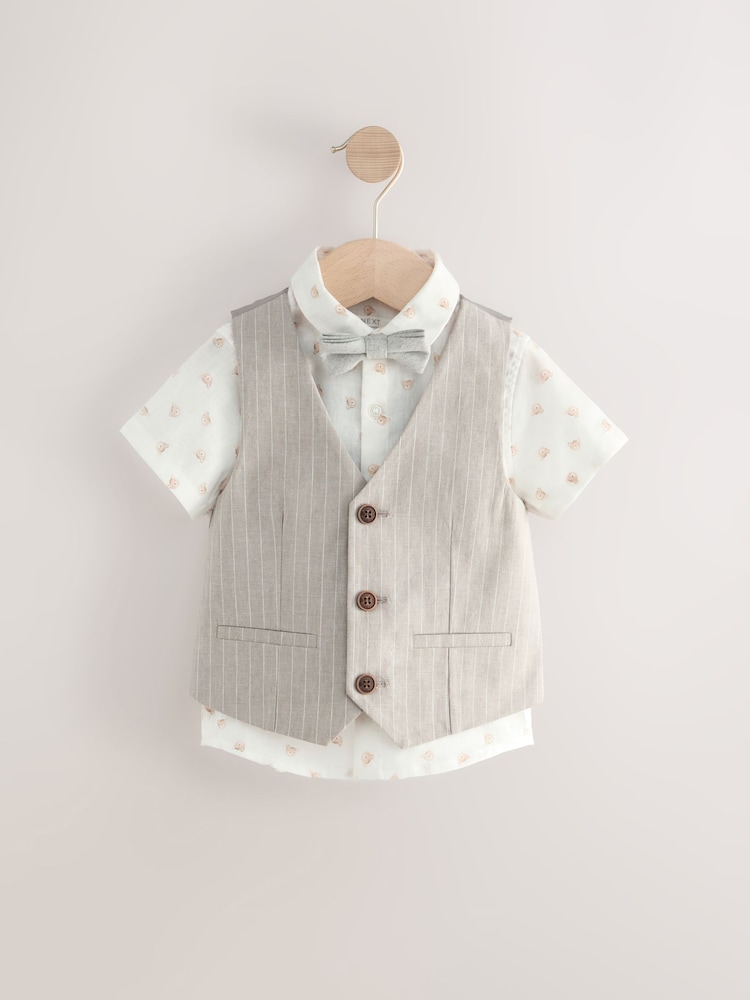 Imprimé ours neutre - Ensemble gilet, chemise et nœud papillon (3 mois-9 ans) - Image 5 of 9