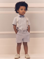 Blue Gingham Shirt, Shorts, Bow Tie & Braces Set (3mths-9yrs) - Image 1 of 9