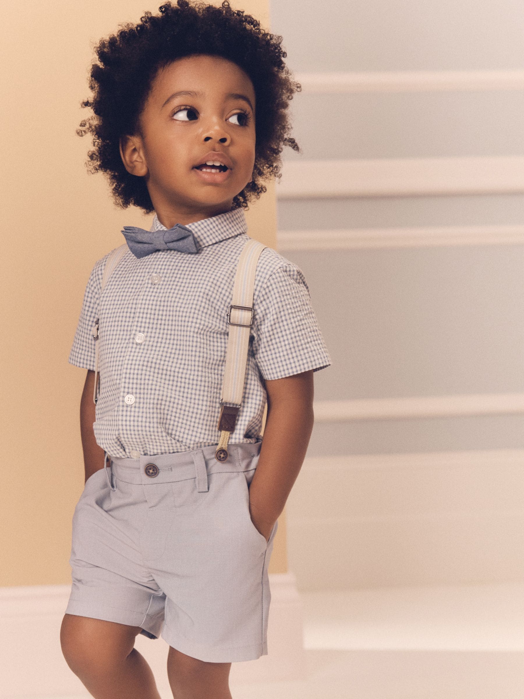 Buy Blue Gingham Shirt, Shorts, Bow Tie & Braces Set (3mths-9yrs