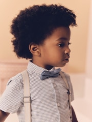Blue Gingham Shirt, Shorts, Bow Tie & Braces Set (3mths-9yrs) - Image 4 of 9