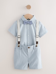 Blue Gingham Shirt, Shorts, Bow Tie & Braces Set (3mths-9yrs) - Image 5 of 9