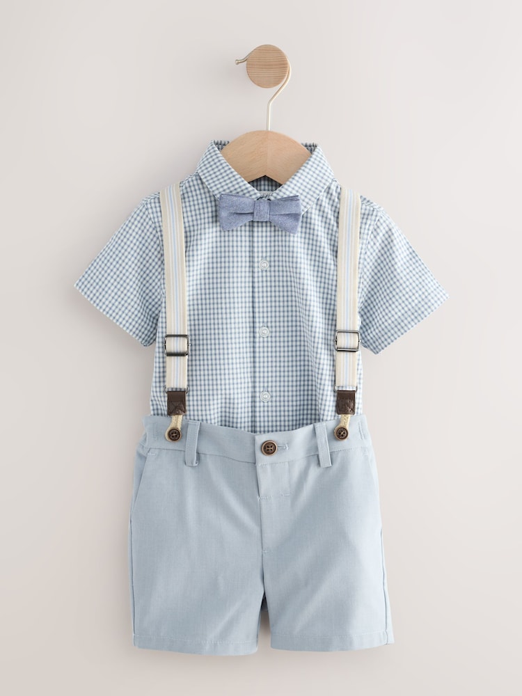 Blue Gingham Shirt, Shorts, Bow Tie & Braces Set (3mths-9yrs) - Image 5 of 9