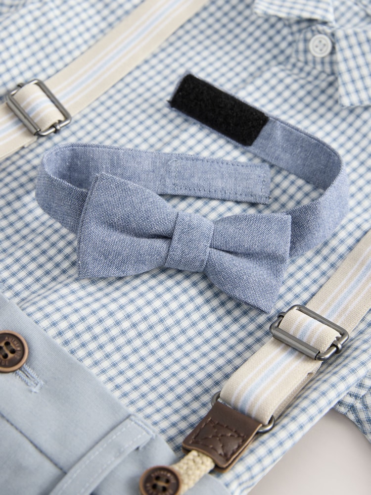 Blue Gingham Shirt, Shorts, Bow Tie & Braces Set (3mths-9yrs) - Image 9 of 9