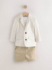 Neutral Ticking Stripe Blazer, T-Shirt & Shorts Set (3mths-9yrs) - Image 1 of 5