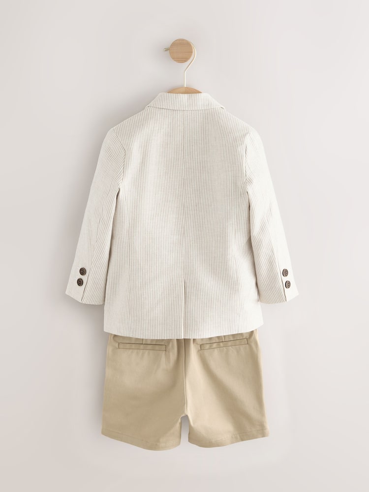 Neutral Ticking Stripe Blazer, T-Shirt & Shorts Set (3mths-9yrs) - Image 2 of 5