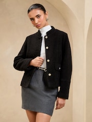 Lipsy Black Brushed Textured Short Swing Bomber Jacket - Image 1 of 4
