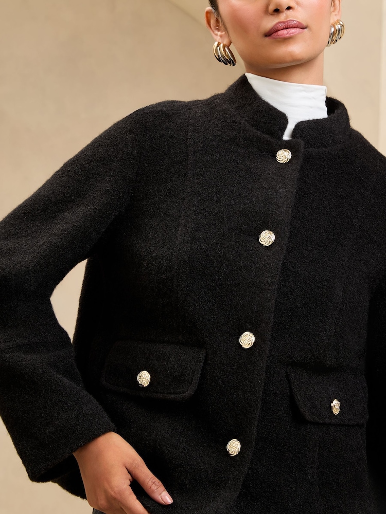 Lipsy Black Brushed Textured Short Swing Bomber Jacket - Image 2 of 4