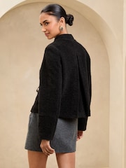 Lipsy Black Brushed Textured Short Swing Bomber Jacket - Image 4 of 4