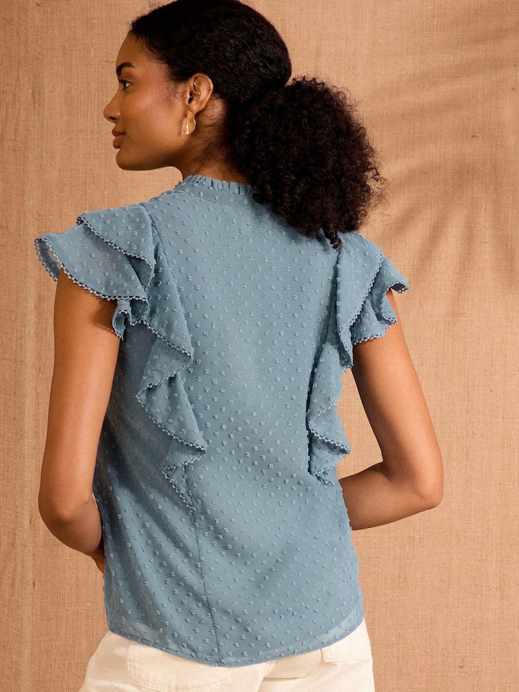 Love & Roses Blue Dobby Sleevless Ruffle Blouse - Image 4 of 4 Love & Roses Blue Dobby Sleevless Ruffle Blouse - Image 4 of 4
