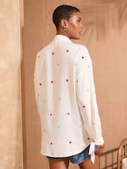 Love & Roses Ivory Heart Petite Embroidered Stripe Tie Cuff Shirt - Image 4 of 4