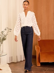Love & Roses Ivory 3D Floral Print V-Neck Long Sleeve Blouse - Image 2 of 4