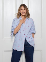 Love & Roses Blue Heart Embroidered Stripe Tie Cuff Shirt - Image 1 of 5