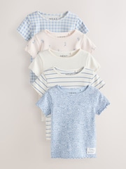 Blue Ribbed Short Sleeve Tops 5 Pack (3mths-7yrs) - Image 1 of 1