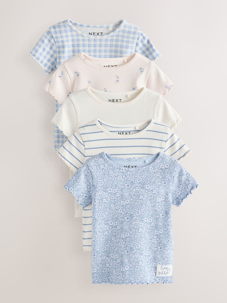 Blue Ribbed Short Sleeve Tops 5 Pack (3mths-7yrs) - Image 1 of 1