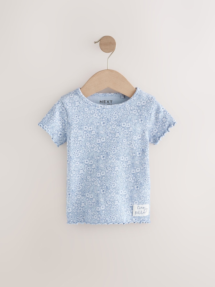 Blue Ribbed Short Sleeve Tops 5 Pack (3mths-7yrs) - Image 7 of 7
