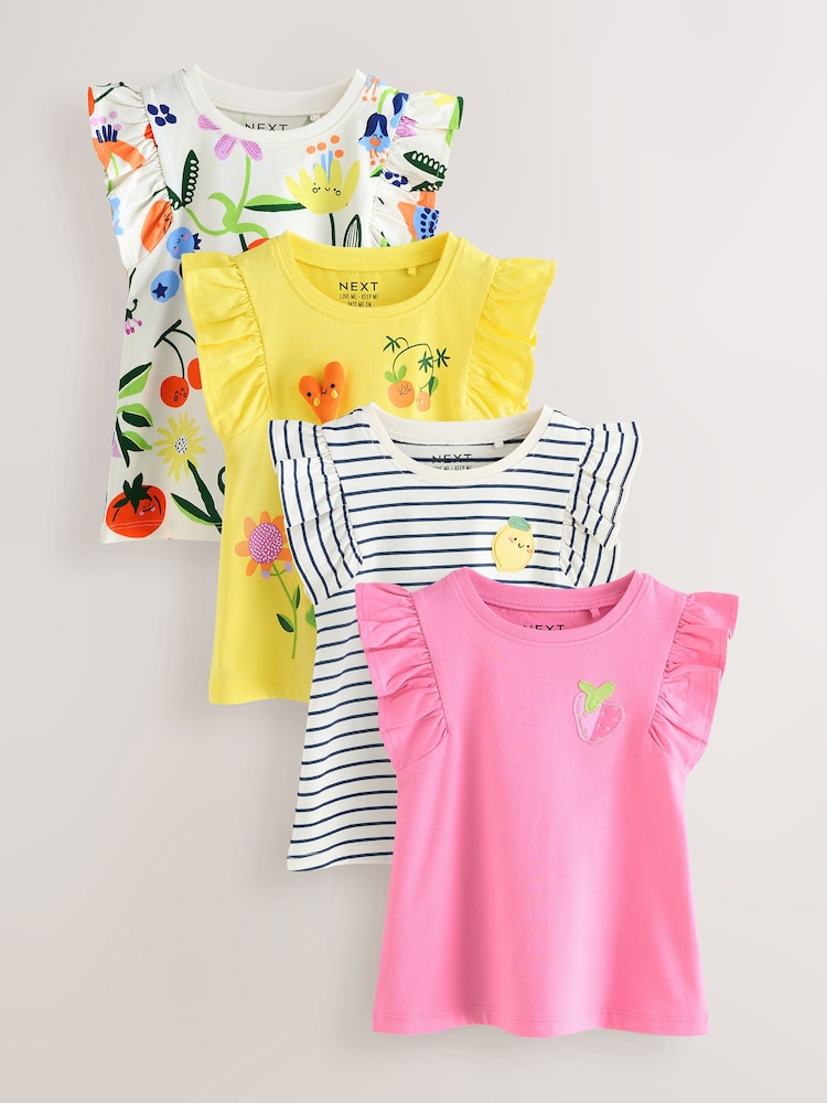 Rot/Geblümt - Vest Tops 4 Pack (3mths-7yrs) - Image 1 of 5