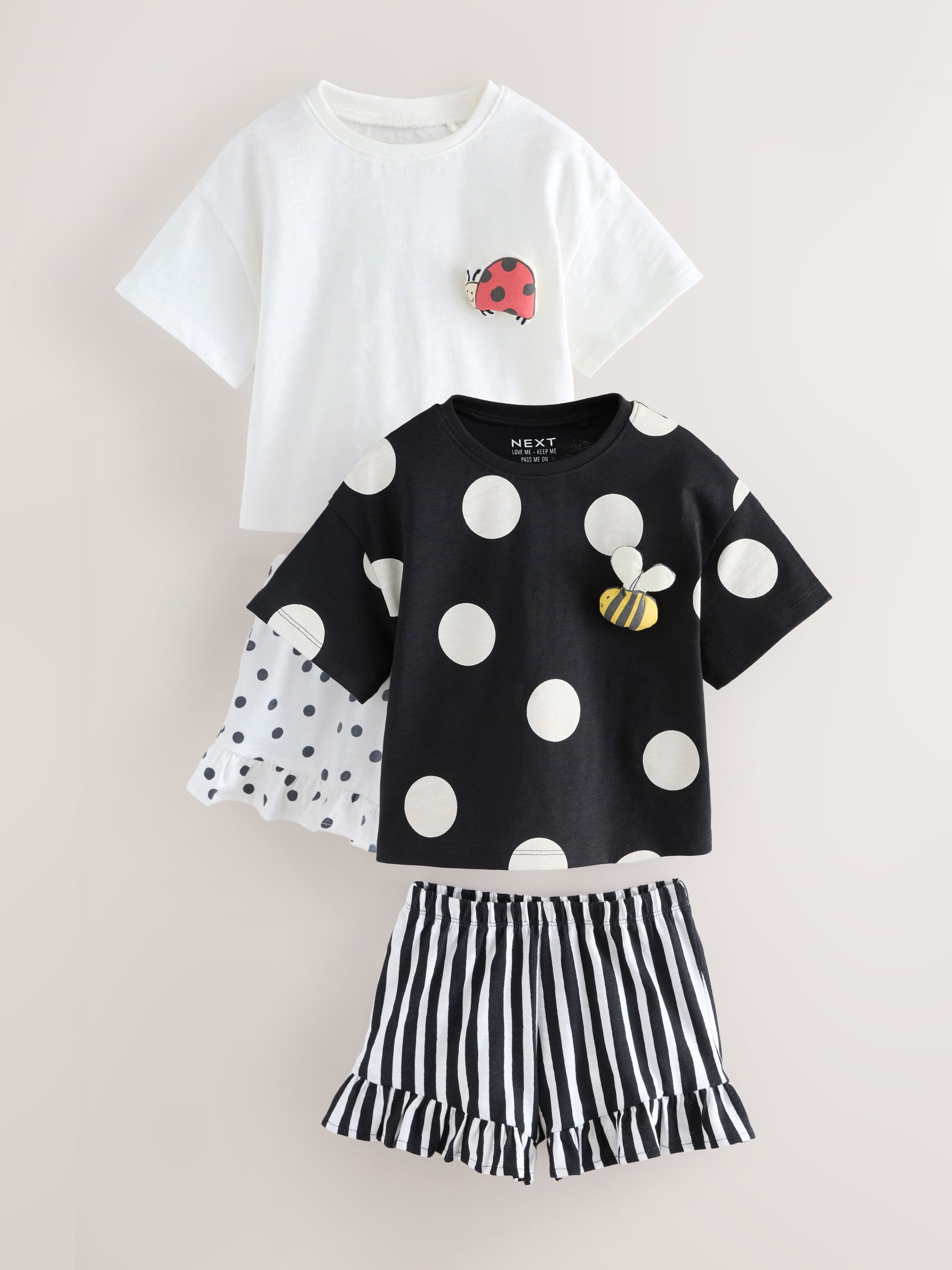 Black/White Character 100% Cotton Top and Shorts Set 2 Pack (3mths-7yrs)