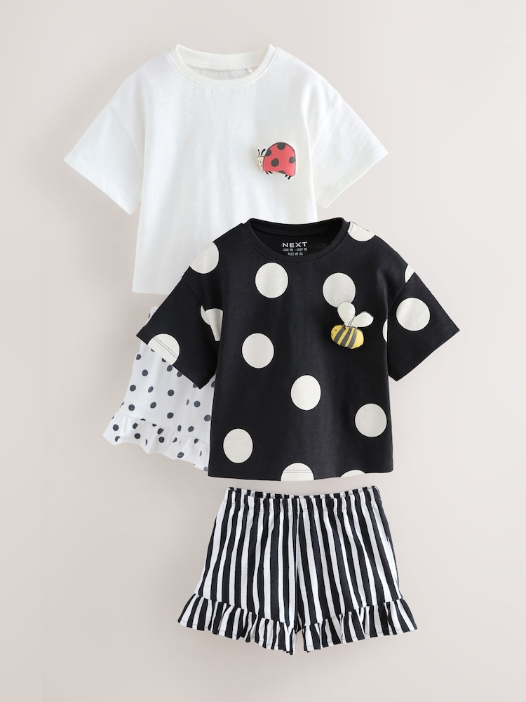 Black/White Character 100% Cotton Top and Shorts Set 2 Pack (3mths-7yrs) - Image 1 of 7