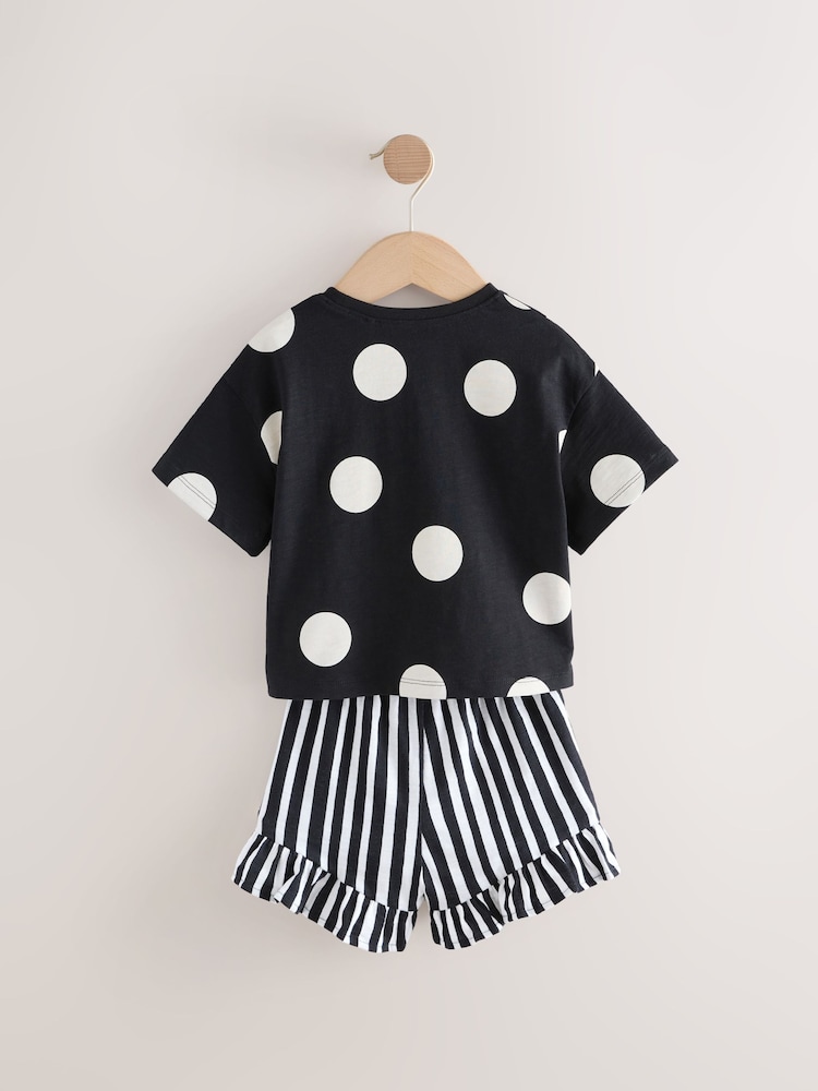 Black/White Character 100% Cotton Top and Shorts Set 2 Pack (3mths-7yrs) - Image 2 of 7