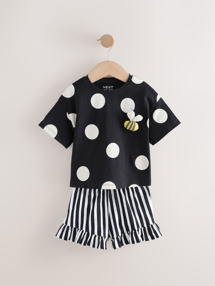 Black/White Character 100% Cotton Top and Shorts Set 2 Pack (3mths-7yrs)