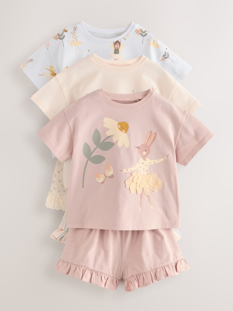 Pink Bunny Top and Shorts Set 3 Pack (3mths-7yrs) - Image 1 of 4