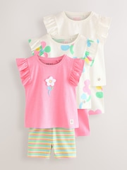 Pink Flower Print Vest and Shorts Set 3 Pack (3mths-7yrs) - Image 1 of 7
