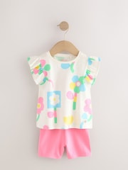 Pink Flower Print Vest and Shorts Set 3 Pack (3mths-7yrs) - Image 2 of 7
