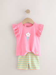 Pink Flower Print Vest and Shorts Set 3 Pack (3mths-7yrs) - Image 3 of 7