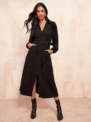 Friends Like These Black Cosy Long Sleeve Open Neck Midi Dress - Image 1 of 4