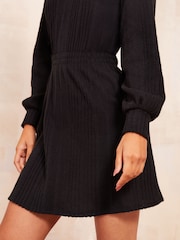 Friends Like These Black Cosy High Neck Shirred Waist Mini Dress - Image 3 of 4