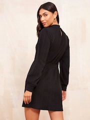 Friends Like These Black Cosy High Neck Shirred Waist Mini Dress - Image 4 of 4
