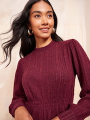 Friends Like These Burgundy Red Cosy High Neck Shirred Waist Mini Dress - Image 3 of 4