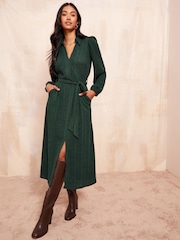 Friends Like These Green Cosy Long Sleeve Open Neck Midi Dress - Image 1 of 4