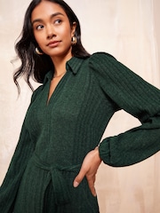 Friends Like These Green Cosy Long Sleeve Open Neck Midi Dress - Image 2 of 4