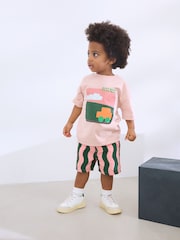 Pink/Green Wavy Stripe 100% Cotton T-Shirt and Shorts Set (3mths-7yrs) - Image 1 of 2