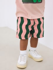 Pink/Green Wavy Stripe 100% Cotton T-Shirt and Shorts Set (3mths-7yrs) - Image 2 of 2